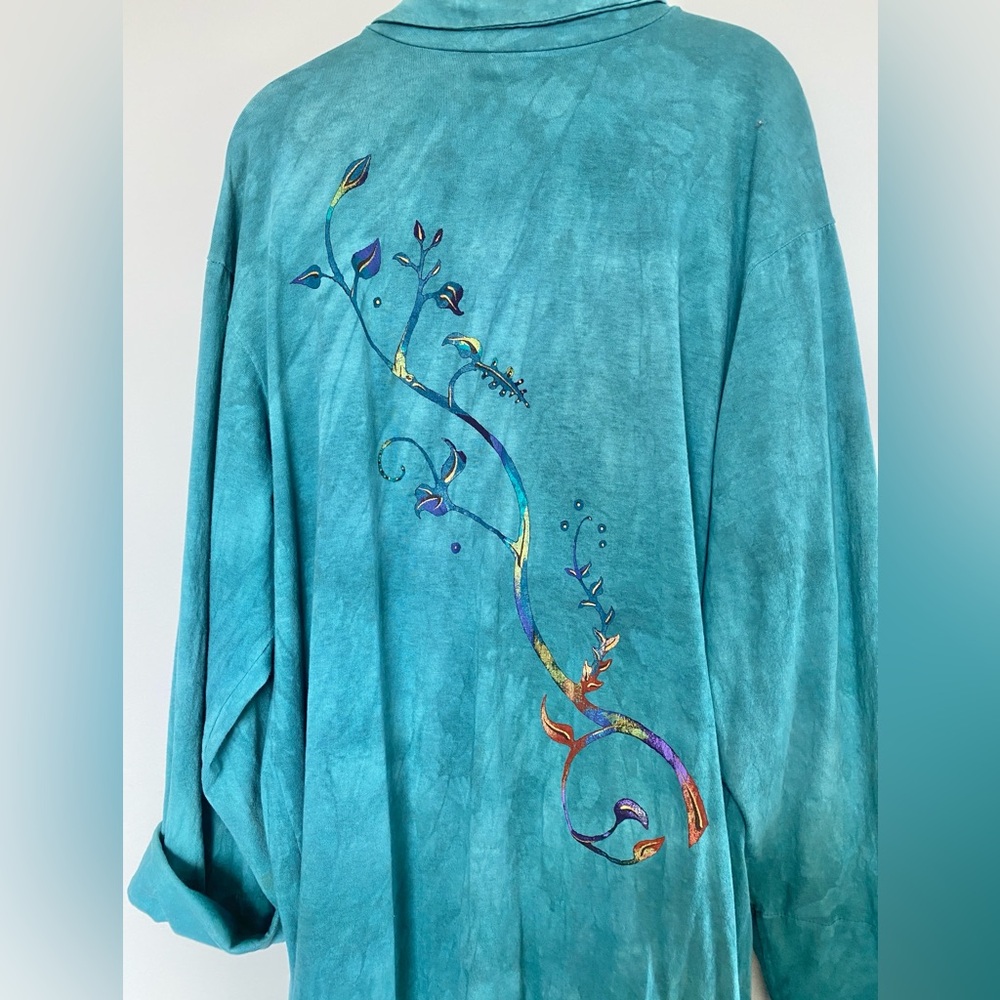 Long Teal Button-Front Robe Coat - Picture 4 of 9